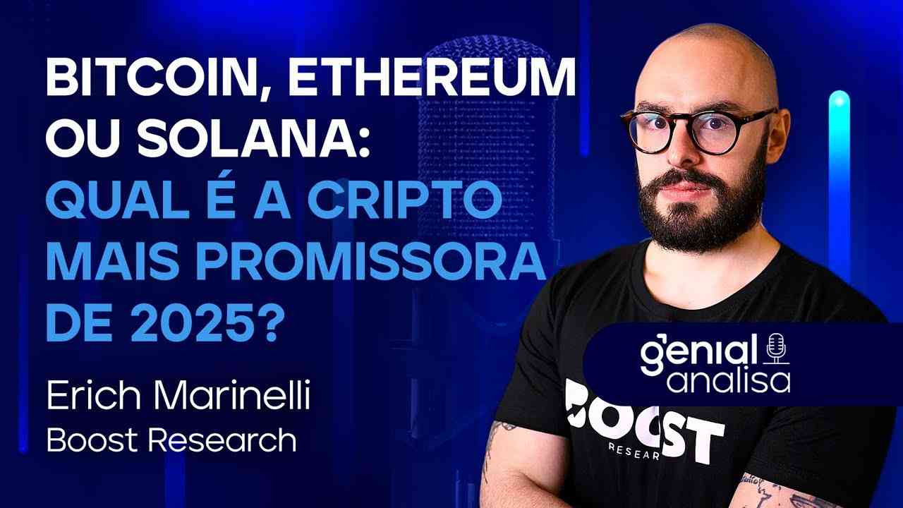 Thumbnail do vídeo: 🔴 BITCOIN, ETHEREUM OU SOLANA: qual é a cripto mais promissora de 2025? | Podcast Genial Analisa