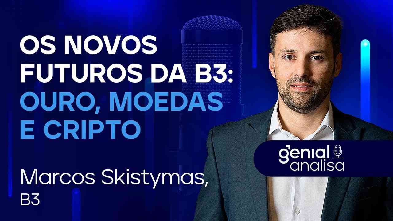 Thumbnail do vídeo: 🔴 Os novos futuros da B3 — OURO, MOEDAS e CRIPTO | Podcast Genial Analisa